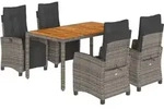 vidaXL 5-tlg. Garten-Essgruppe mit Kissen Grau Poly Rattan - Grau