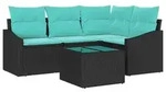 vidaXL Sofa Set mit Kissen 5 pcs Schwarz Poly-Rattan - Schwarz