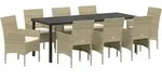 vidaXL Garten Essgruppe mit Kissen 9 pcs Beige Poly-Rattan - Beige