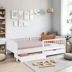 Homestyle4u Kinderbett 90x200 mit Rausfallschutz Holzbett 2 Bettk&auml;sten mit