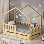 ML-Design Kinderbett Hausbett 80x160 cm Natur mit 2 Schubladen Holzbett mit