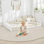 Homestyle4u Kinderbett 120x200 mit Rausfallschutz Wei&szlig; Bodenbett Montessori...