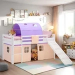 Homestyle4u Hochbett 90x200 Kinder Wei&szlig; Rutsche mit Tunnel Set mit Matratze &reg;