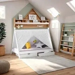 Homestyle4u Kinderbett 90x200 Hausbett mit Bettkasten mit Stauraum Tipi Bett...