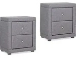 Homestyle4u Schlafzimmer Nachttisch 2er Set Nachtschrank Grau Stoff - Grau