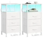 SONGMICS Nachttisch mit LED-Beleuchtung und Ladestation, 2er Set, Nachttisch...