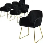 ML-Design 6er Set Esszimmerstuhl mit R&uuml;ckenlehne, Schwarz, aus Samt - Schwarz