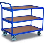 Tischwagen 250 kg mit 3 Ladefl&auml;chen hoher Schiebeb&uuml;gel Typ L + EasySTOP