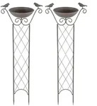 2x Pflanzschale, Metall, antik-braun, Rankhilfe, mit Erdspie&szlig;, H 82 cm