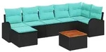 vidaXL Gartensofa-set 8 pcs Schwarz und T&uuml;rkis Poly-Rattan - Schwarz