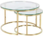 BELIANI Couchtisch 2er Set Gold aus Glas Edelstahl Rund Gl&auml;nzend Glamour Stil