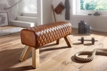 FineBuy Design Sitzbank Turnbock 90cm Cognac gesteppt Echtleder Mangoholz Retro