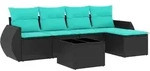 vidaXL 6-teiliges Gartensofa-Set mit Kissen, schwarzes Polyrattan - Schwarz