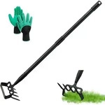 LEJIEYIN Gartenhacke 170cm - Edelstahl Hand-Hacke mit 4-Zahn Spike Harke 2-in-1