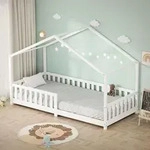 ML-Design Kinderbett Hausbett 90x200 cm Wei&szlig;, Holzbett mit Rausfallschutz...