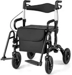COSTWAY 2in1 Rollator & Rollstuhl faltbar mit Sitz, Luftbereifung, Tasche &
