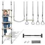 Gymnastik- und Kletterset 5in1, Spreizstange f&uuml;r T&uuml;rrahmen - Holzleiter, Schaukel,