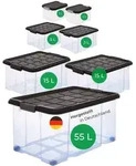 Novaliv 7 tlg Sparset Aufbewahrungsboxen mit Deckel Anthrazit 1x55 L + 2x 15L + 2x 5L