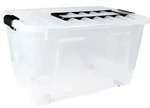 plast team Aufbewahrungsbox HOME BOX mit Rollen & Griff 70 Liter - Transparent/Wei&szlig;
