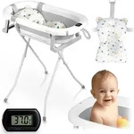 Faltbare Babybadewanne f&uuml;r Kinder und Babys mit Gestell, Thermometer und Einsatz