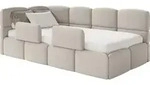 Selsey Cloudy &ndash; Kinderbett 90x200, Rausfallschutz, Kopfteil links, Samt Hellbeige -