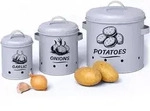 Relaxdays Kartoffel Aufbewahrungsbox, Zwiebeln, Knoblauch, 3er Set, mit Deckel &
