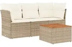 vidaXL 4-tlg. Garten-Sofagarnitur mit Kissen Beige Poly Rattan - Beige