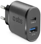 SBS Ladeger&auml;t f&uuml;r die Reise, USB - Typ C mit Schnellladefunktion - Schwarz