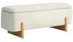 HOMCOM Sitzbank mit Stauraum, Polsterbank mit Leinenoptik, Holzbeine, Creme - Beige