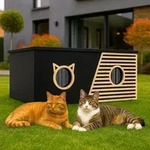 QLS Katzenhaus Outdoor XXL 85x45x37,5cm isoliert wetterfest mit Vorhang Schwarz...