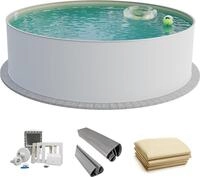 Fresh-Pool Profi Stahlwandpool Set rund, 350x120 cm, Stahl 0,6 mm wei&szlig;, Folie...