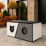 QLS Katzenhaus Outdoor XXL 85x45x37,5cm isoliert wetterfest mit Vorhang Wei&szlig;...