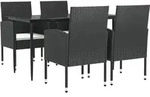 vidaXL 5-tlg. Garten-Essgruppe Schwarz Poly Rattan und Stahl - Schwarz