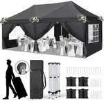 Faltpavillon 3x6m Dunkelgrau Wasserdicht Stabil mit 6 Seitenw&auml;nden und...