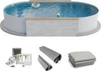 Fresh-Pool Profi Stahlwandpool Set oval, 525x320x120 cm, Stahl 0,6 mm wei&szlig;,...