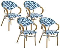 BELIANI Gartenstuhl 4er Set Blau u. Wei&szlig; Polyrattan Geflochten Geometrisches...