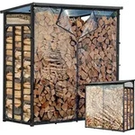 Metall Kaminholzregal Au&szlig;en 143 x 70 x 185 cm Mit Wetterschutz Transparent,...