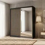 BEAUTYSOFA | Kleiderschrank DONATELLO 180 cm Schwarz/Artisan mit Spiegel,...