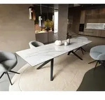 DELIFE Esstisch Edge 300x100 cm Keramik Onyx Pearl Zenthara kantig Metall...