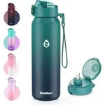 Trinkflasche Edelstahl 1000ml Blau BPA-frei mit Strohhalm und Tritan Deckel