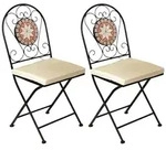 2er Mosaik Klappstuhl Bistrostuhl Balkonstuhl Gartenstuhl Stern Design - Beige/Orange