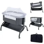 COSTWAY 3 in 1 Beistellbett, Reisebett Baby 7 Fach h&ouml;henverstellbar mit...