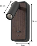 Lindby LED-Wandleuchte Tallis, schwarz, USB-C, beweglich - Schwarz