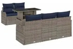 vidaXL Gartensofa-set 6 stk. Grau und Marineblau Poly-Rattan - Grau