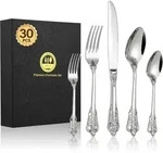 Besteckset 30 Teile Edelstahl Silber Gepr&auml;gte Griffe Sp&uuml;lmaschinenfest f&uuml;r 6