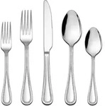 Besteckset 30-teilig f&uuml;r 6 Personen, Edelstahl poliert, Perlen-Rand Griff,