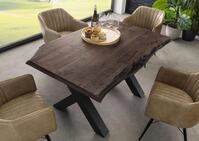 MASSIVMOEBEL24 Baumtisch Akazie 160x90x77 grau lackiert / X-Beine anthrazit matt