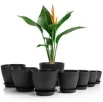 BigDean 8er Blumentopf Set Pflanzentopf mit Untersetzer Anthrazit - Grau