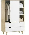 HOMCOM Kleiderschrank mit Kleiderstange, B&ouml;den, Schubladen, Eiche/Wei&szlig; - Wei&szlig;