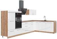Eckk&uuml;che Vicco Fame-Line Wei&szlig; Hochglanz/Goldkraft Eiche 347 x 207 cm ohne